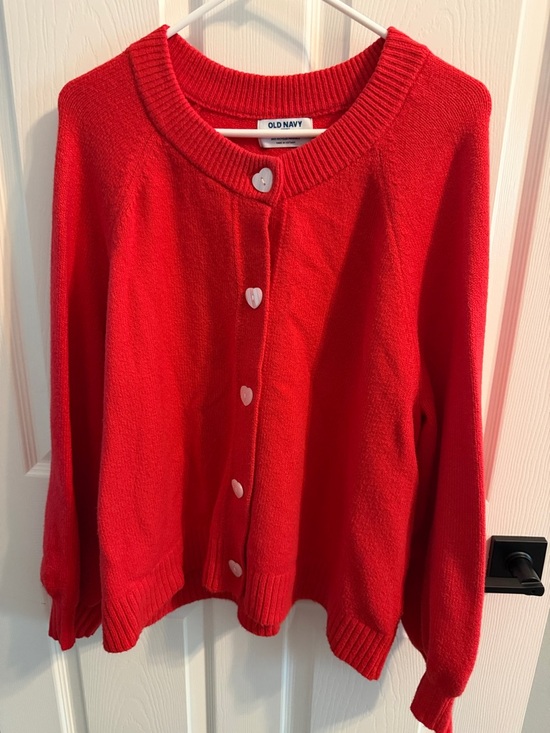 Old Navy Sweaters - Old Navy Bright Red Heart-Button Crewneck Cardigan